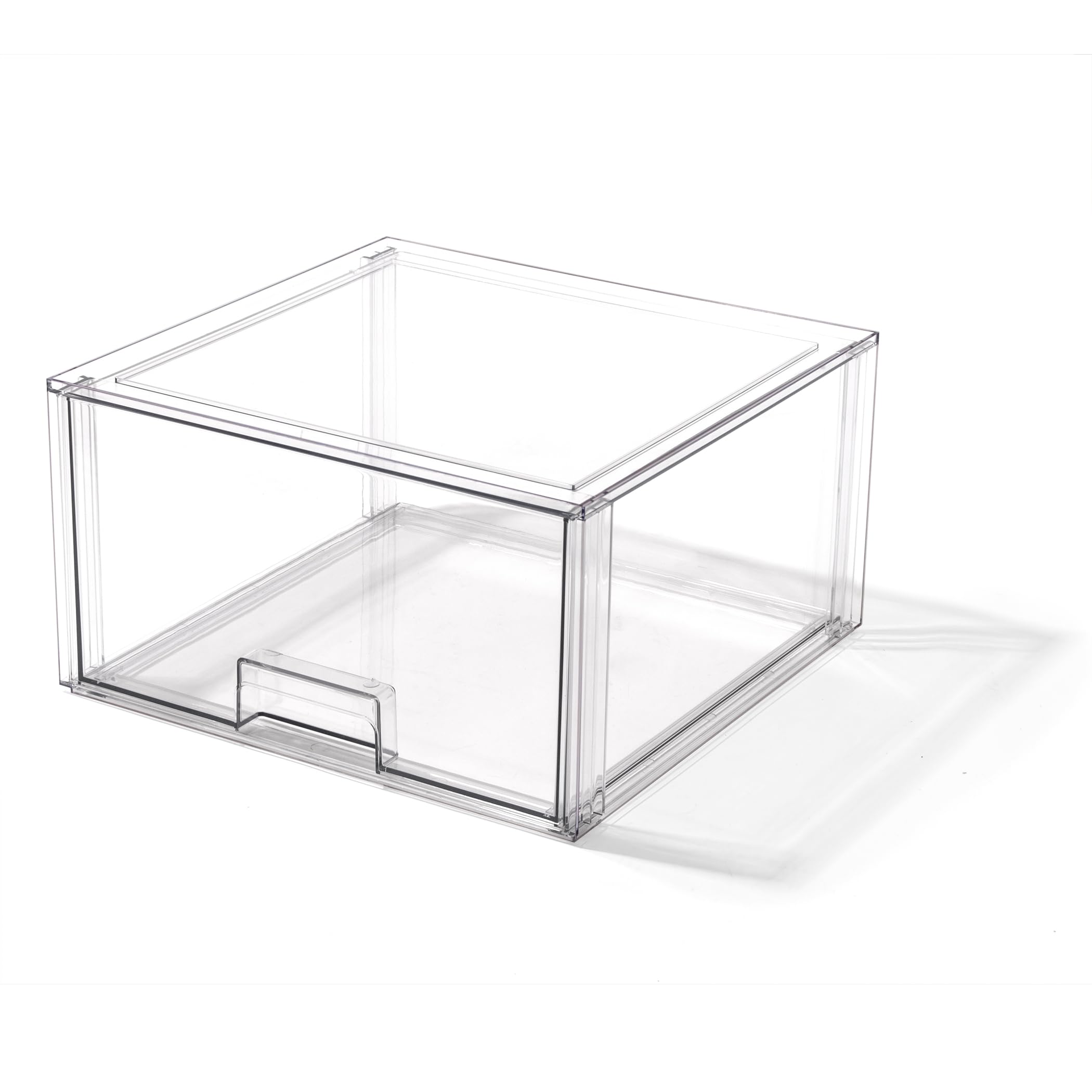 BINO Clear Stackable Drawer on pantry shelf for instant visibility and space-saving organization.