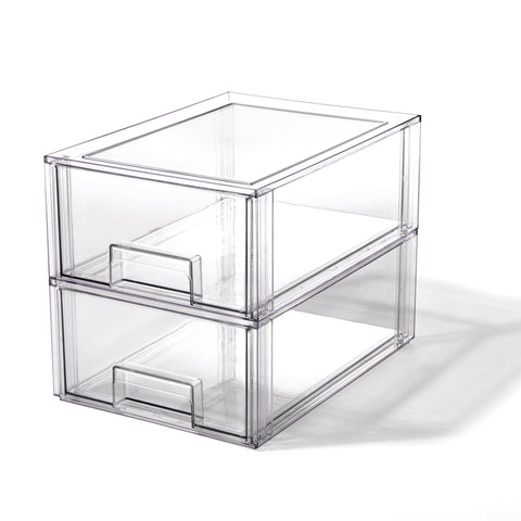BINO clear stackable drawer in pantry, crystal-clear view to spot items fast.