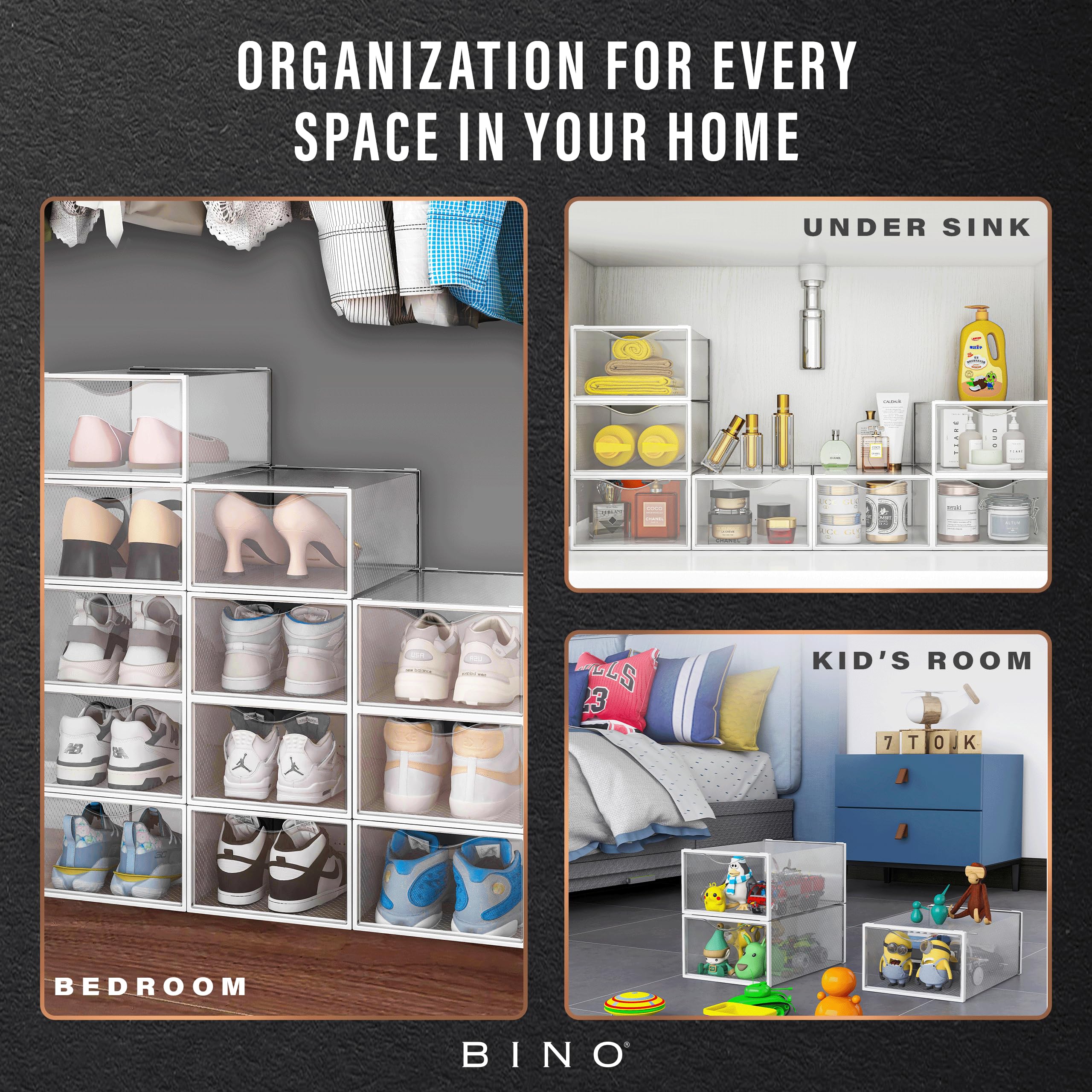 BINO closet organization solution keeps shoes neatly arranged.
