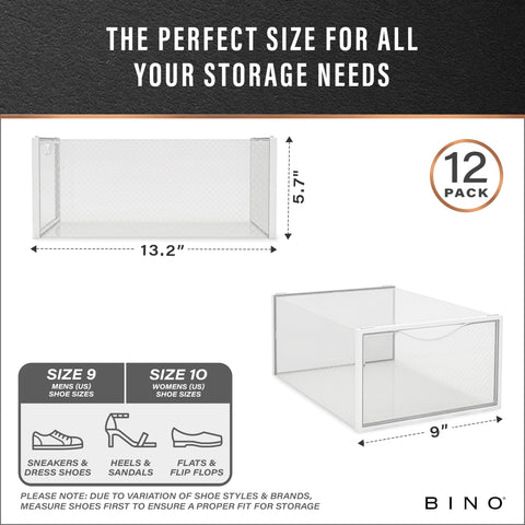 BINO foldable shoe boxes fold flat for compact storage.