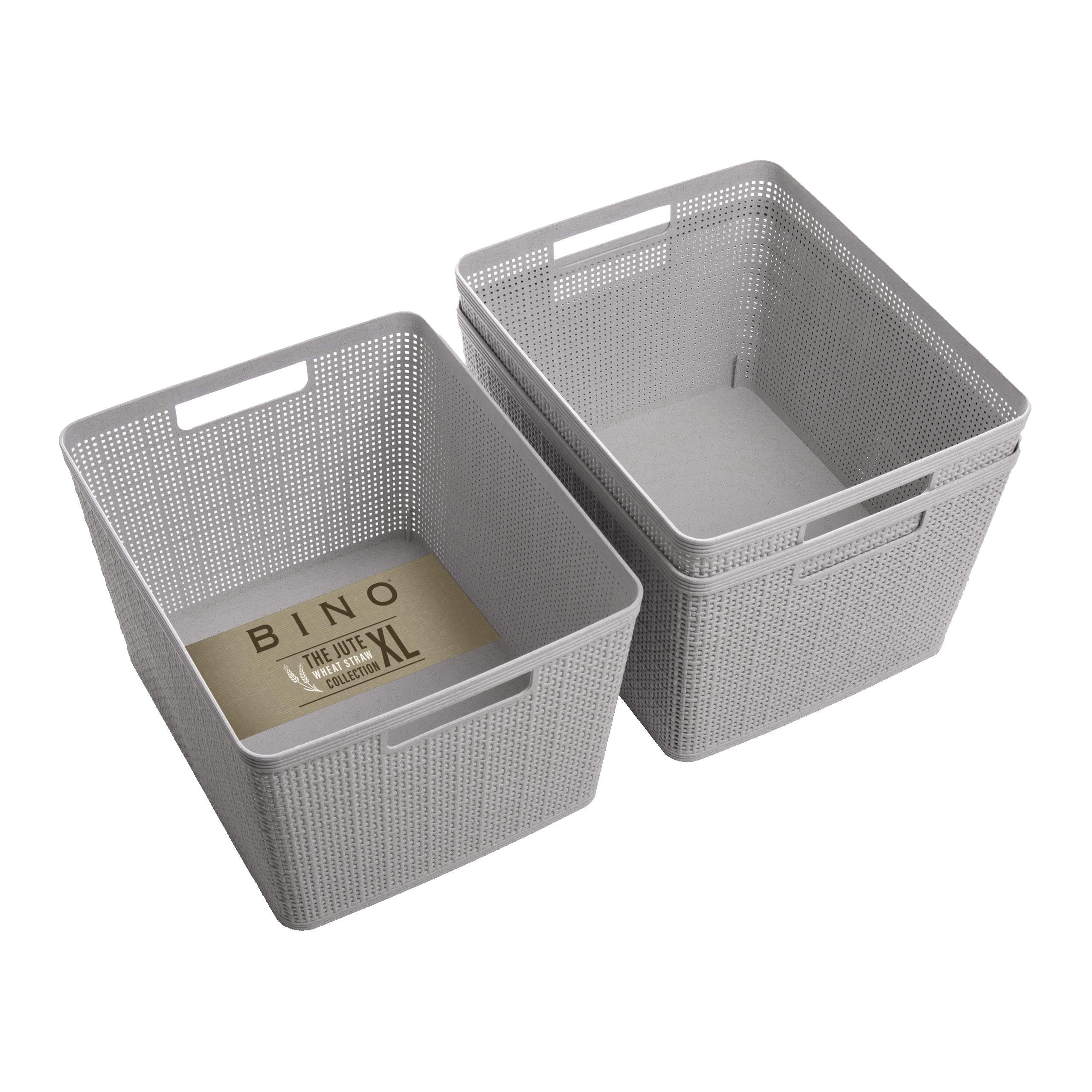 BINO large woven plastic basket in natural grey for closet organization