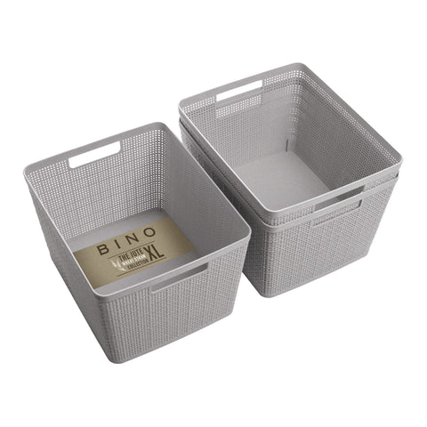 BINO large woven plastic basket in natural grey for closet organization