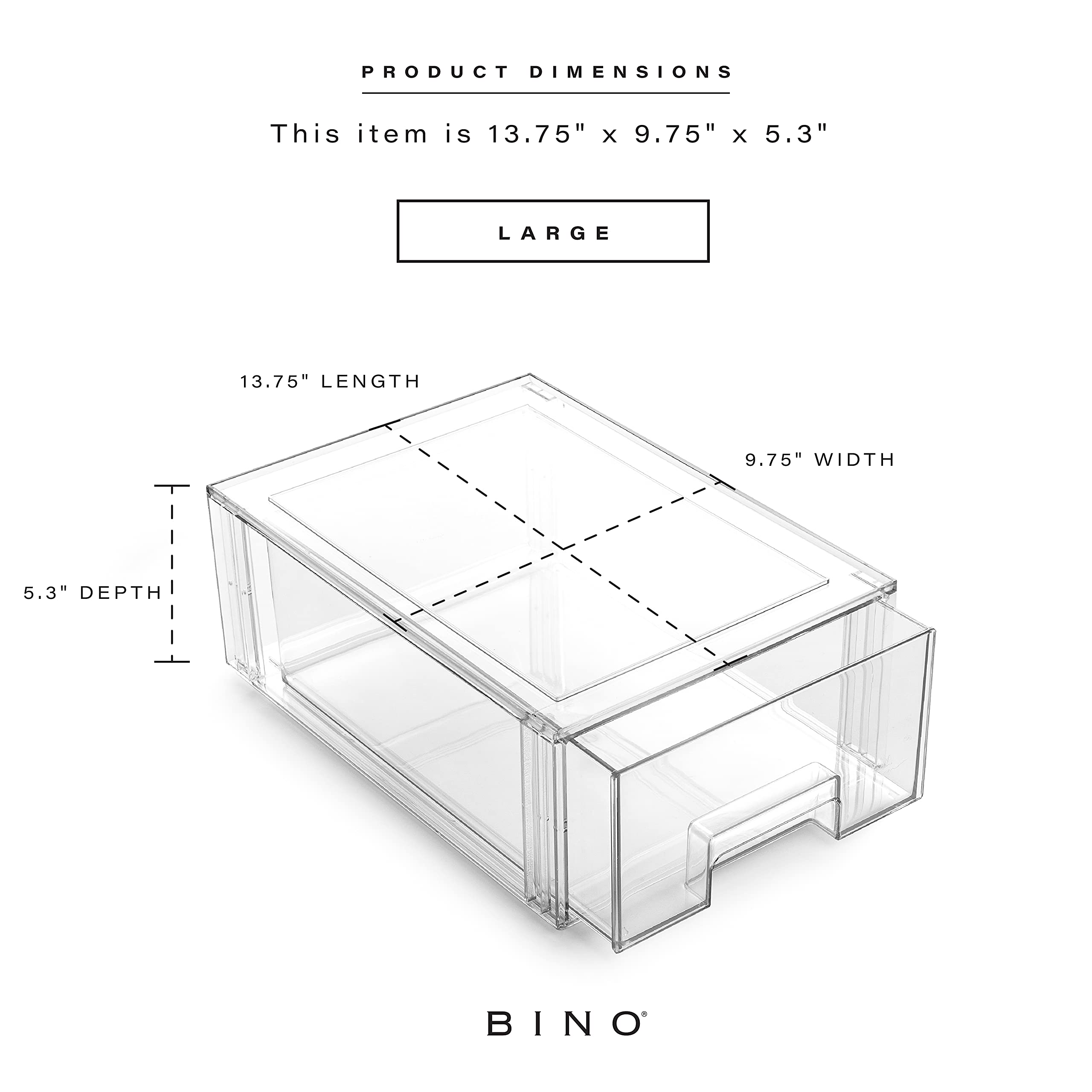 BINO low-profile storage drawer fits slim shelves while keeping items visible