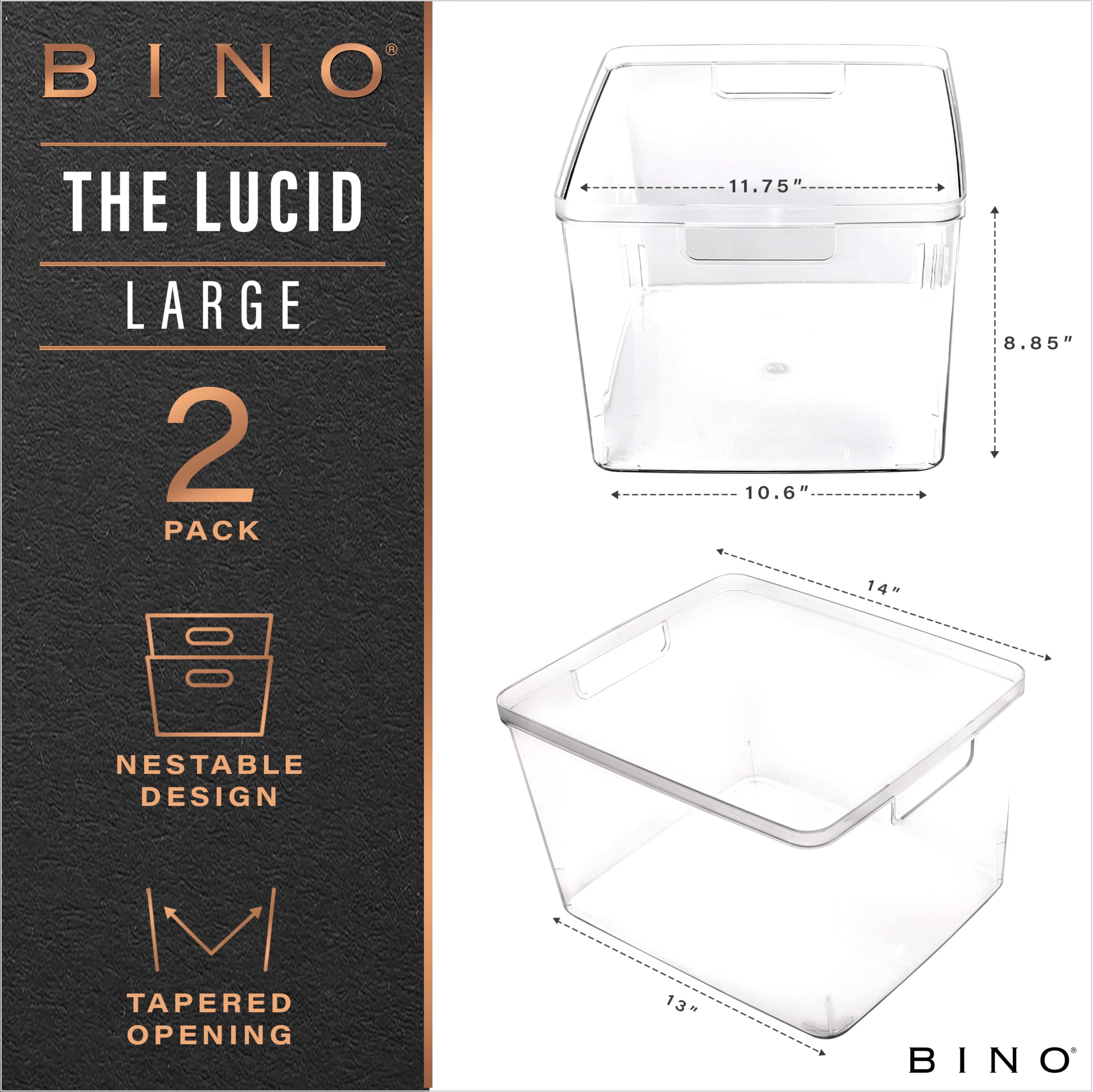 BINO Lucid bins 2-pack handles close-up showing built-in grips.