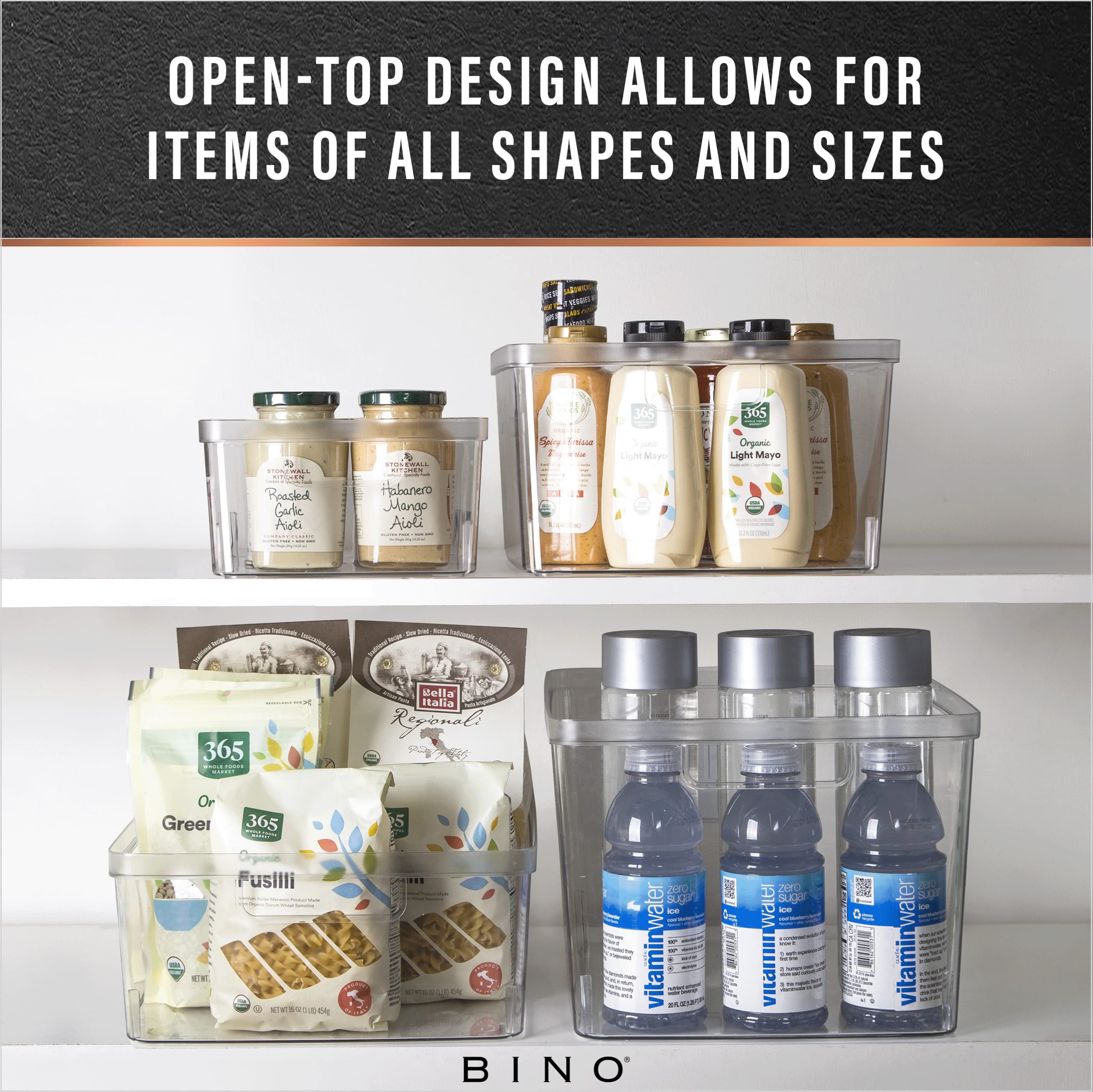 BINO Lucid bins in pantry storage for clear visibility and quick finds.
