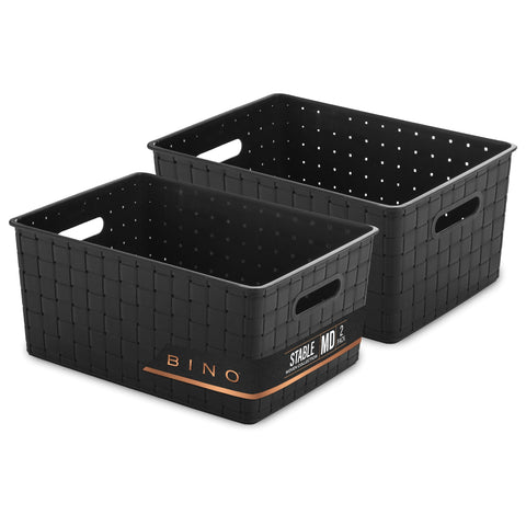 BINO plastic storage basket medium black front view for quick access and organization.