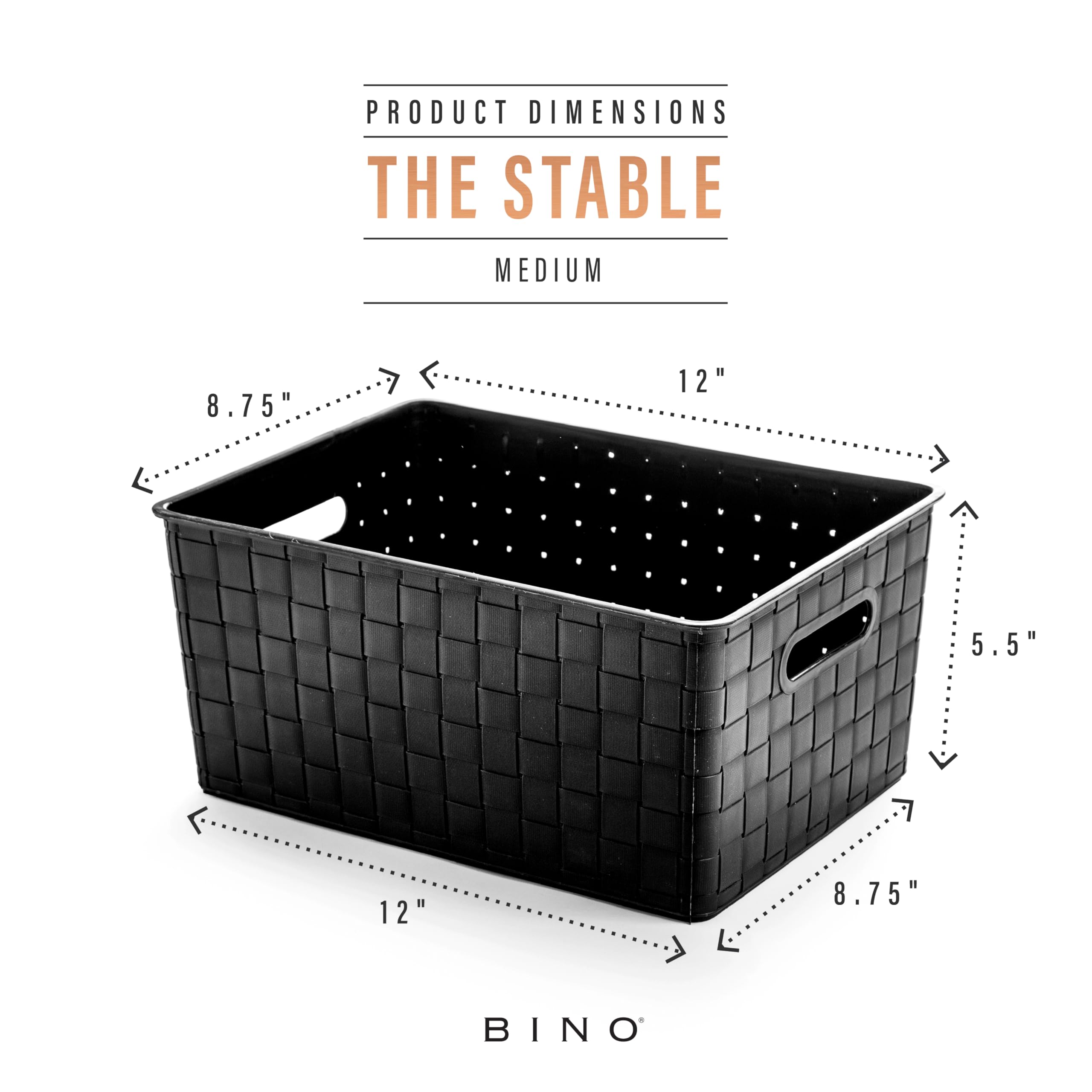 BINO plastic storage basket medium black inside a drawer to maximize cabinet space.
