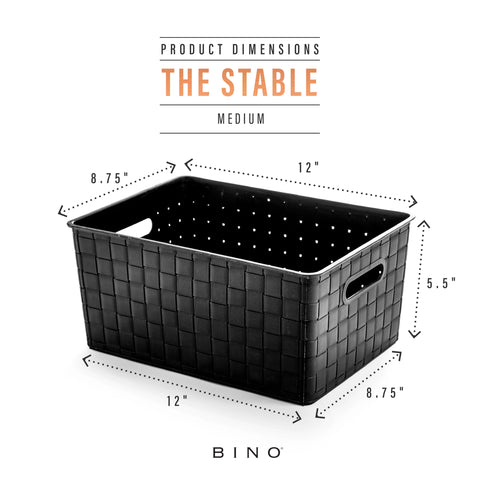 BINO plastic storage basket medium black inside a drawer to maximize cabinet space.