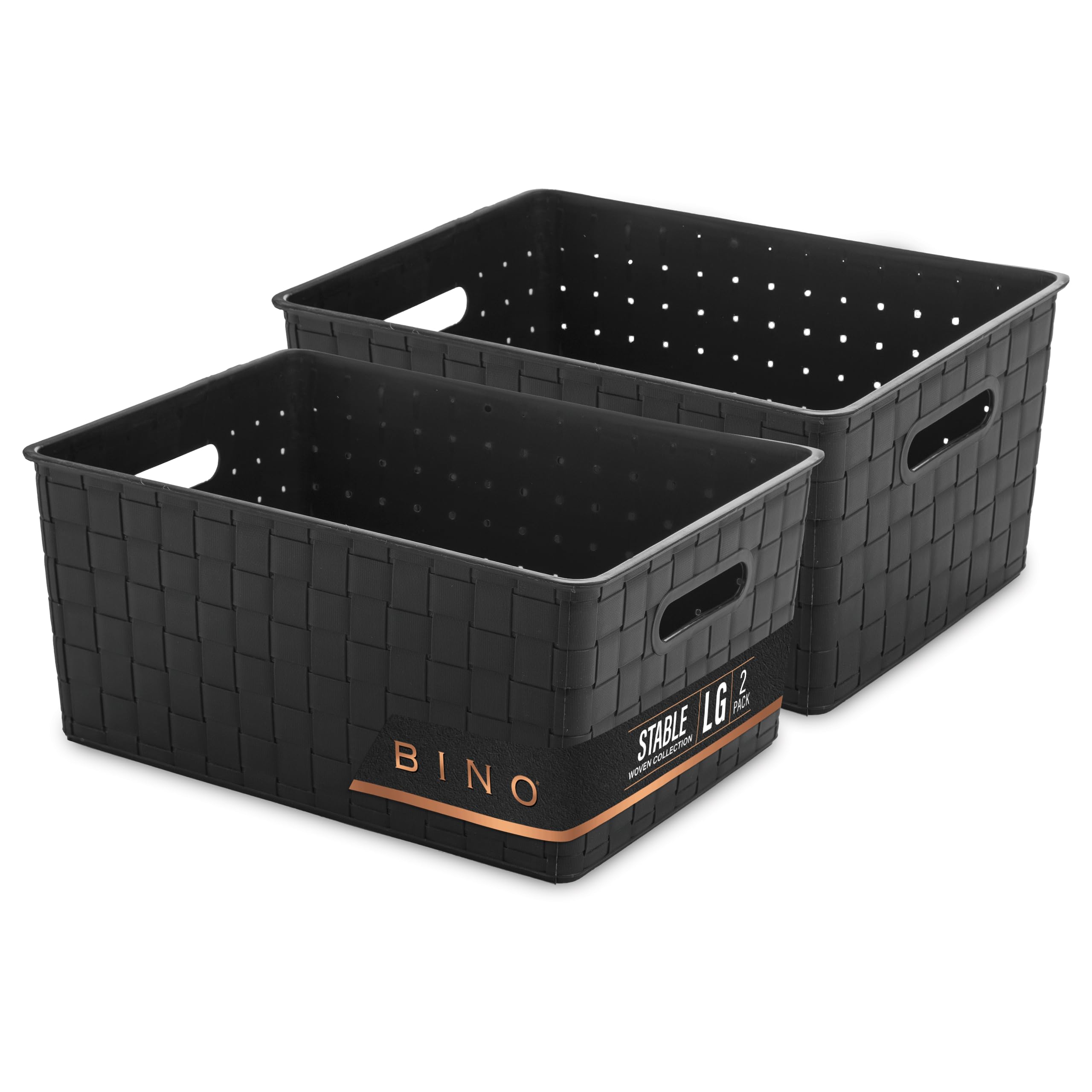BINO plastic storage basket large black in a drawer for quick organization.