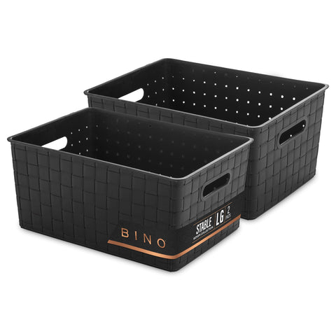 BINO plastic storage basket large black in a drawer for quick organization.