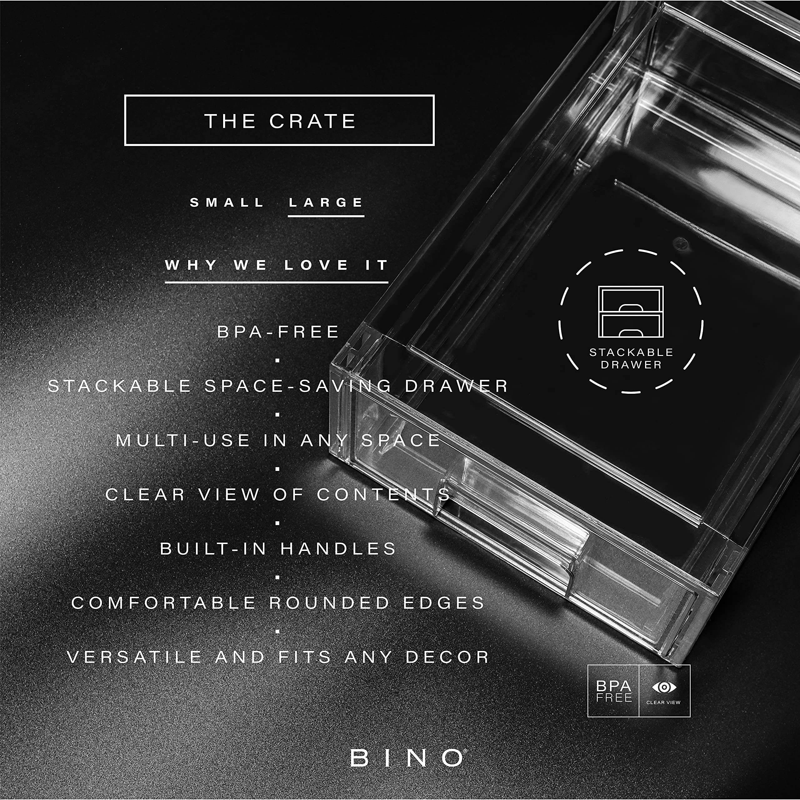 BINO see-through storage bin provides quick identification of fridge essentials