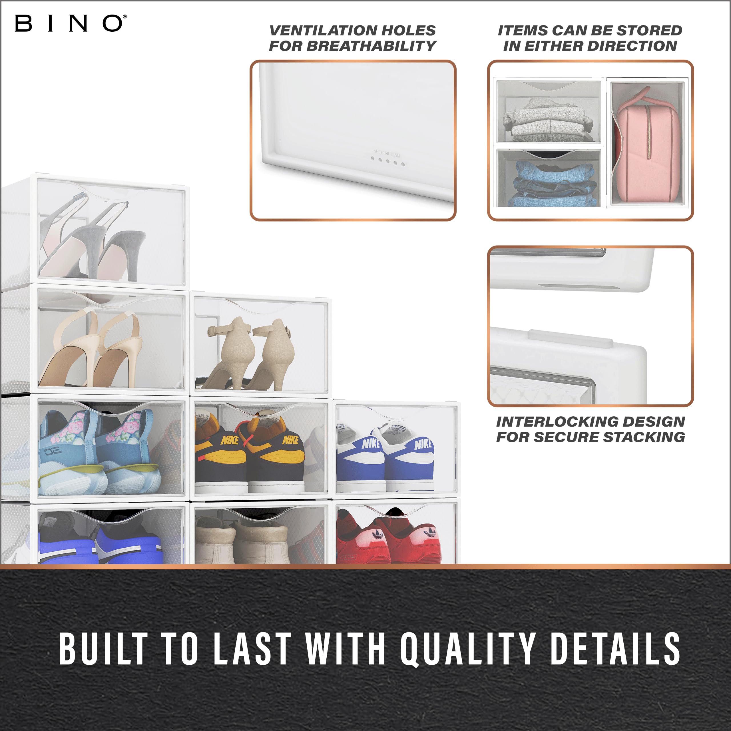 BINO transparent shoe boxes show contents at a glance.
