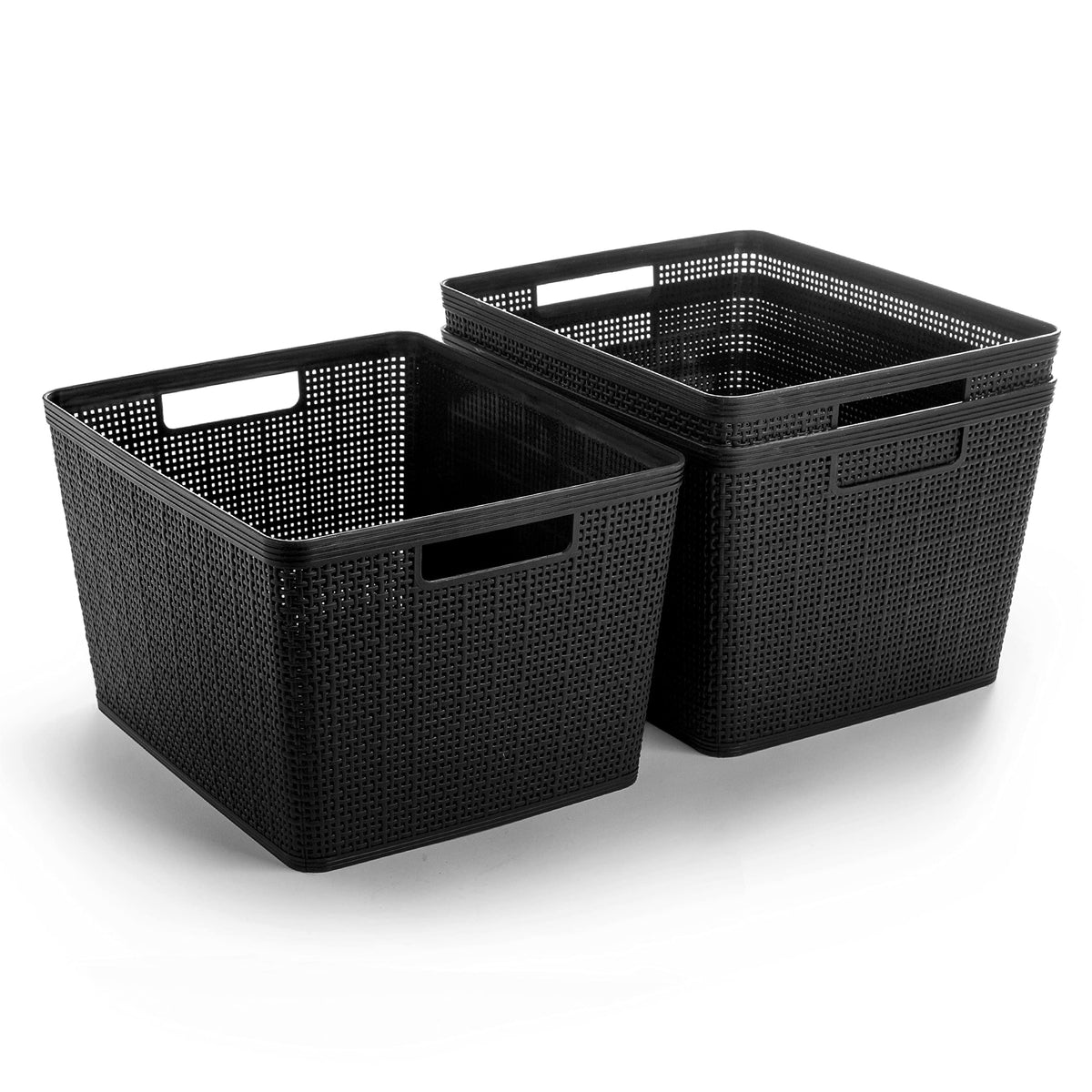 BINO woven plastic basket large black 3-pack front view for stylish storage