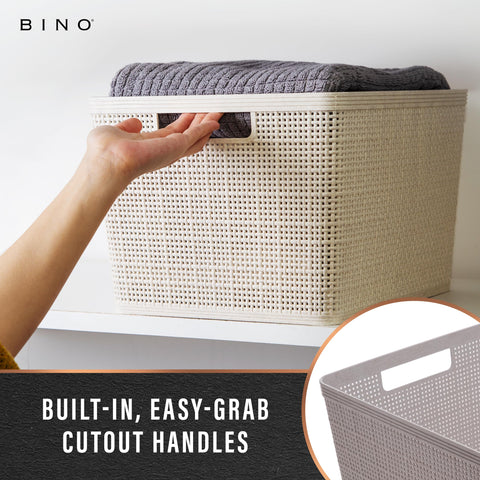 BINO woven plastic basket pantry storage keeps shelves tidy and visible