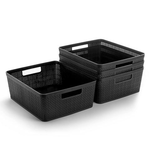 BINO woven plastic basket medium black with four-pack for clutter-free bedroom storage