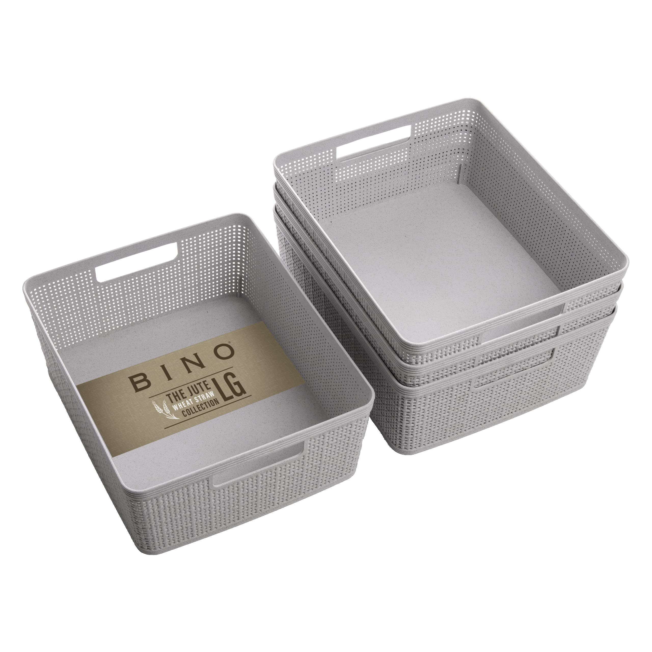 BINO small natural grey woven plastic basket front view for tidy storage.