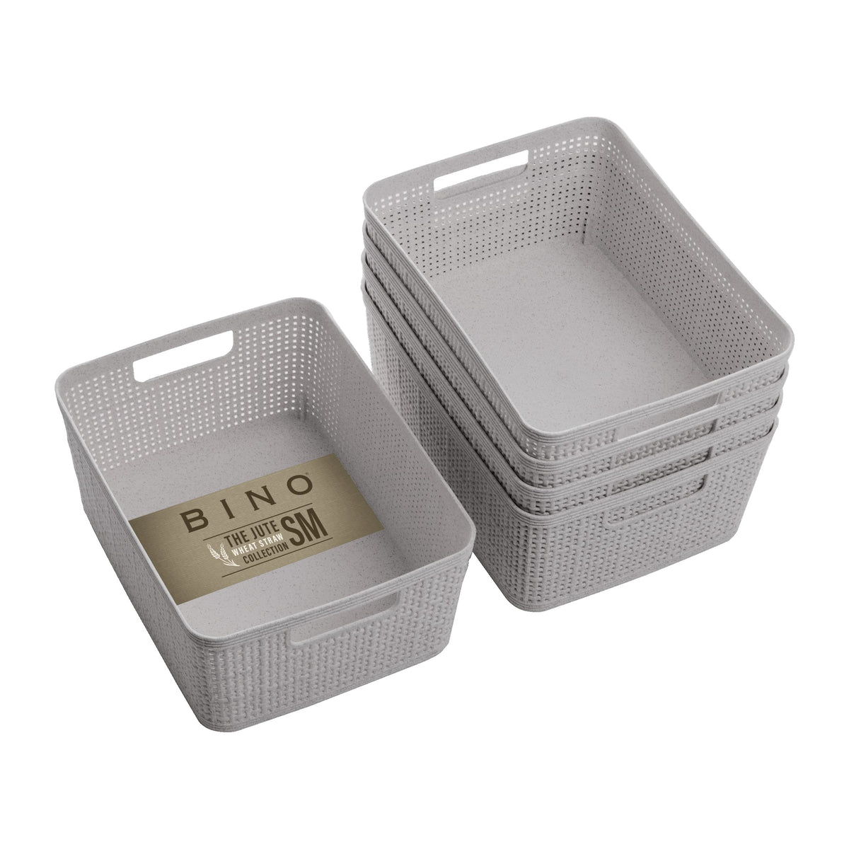 BINO woven plastic basket small natural grey: stylish storage for tidy shelves.