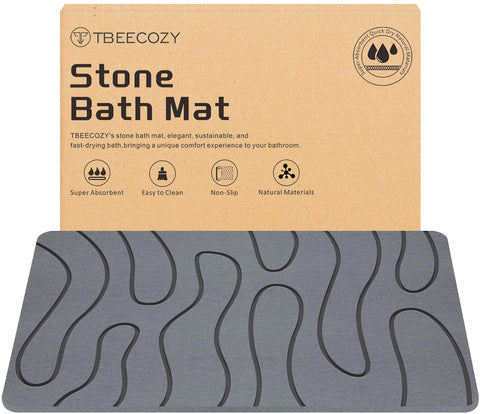 BIOIWGY Stone Bath Mat with diatomite surface for fast water absorption and quick-dry floors.