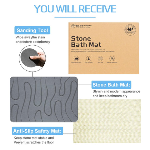 BIOIWGY Stone Bath Mat dries quickly thanks to diatomite for bathroom efficiency.