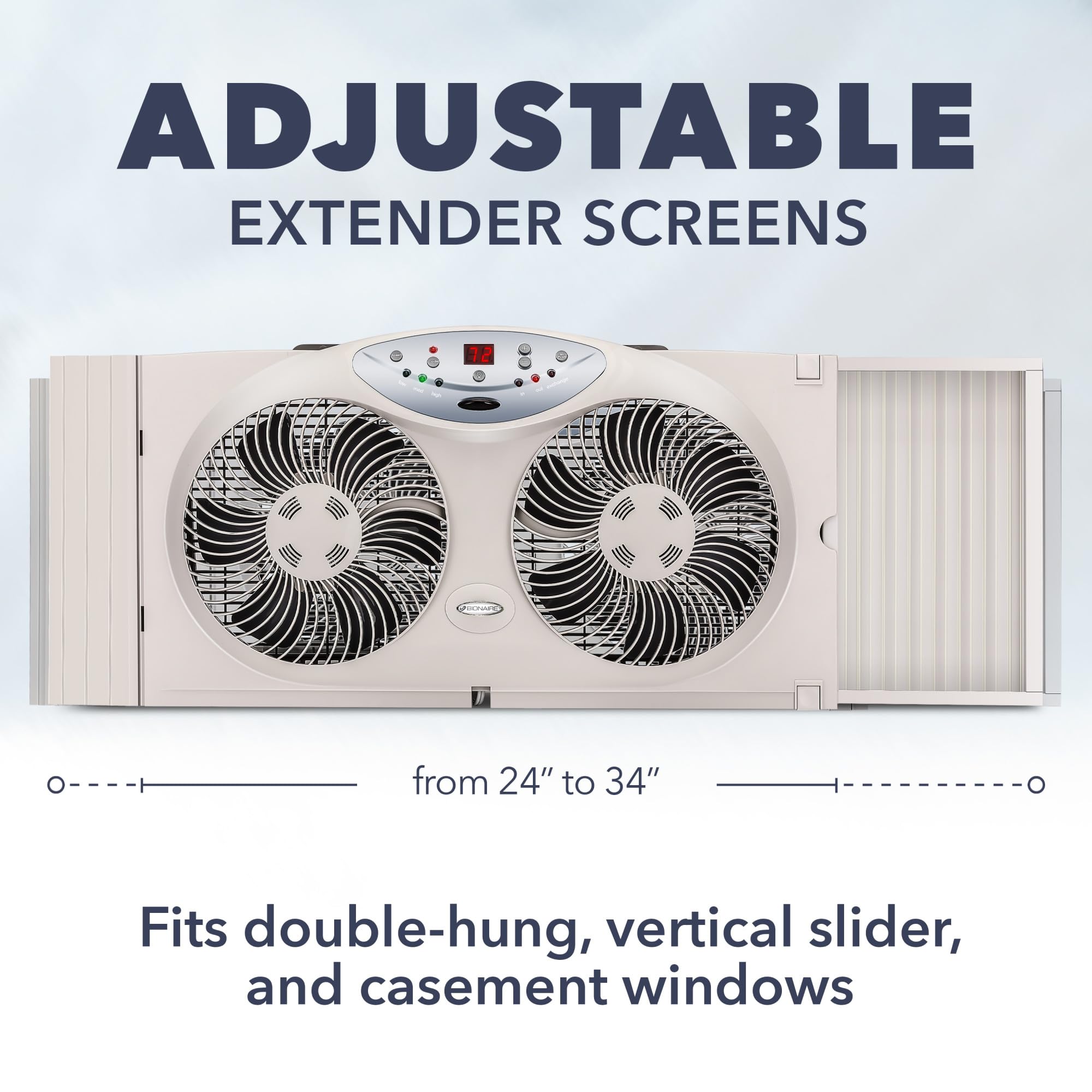 Bionaire extender panels illustrating secure fit for various windows.