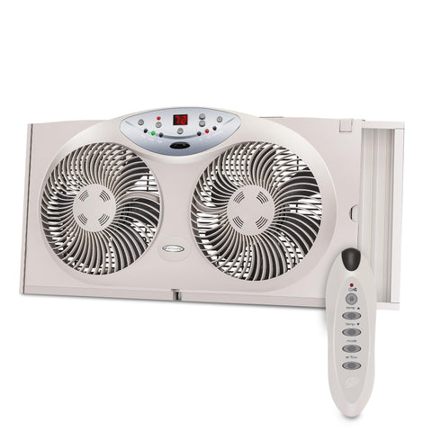 Bionaire window fan front view showing compact cooling for living spaces.
