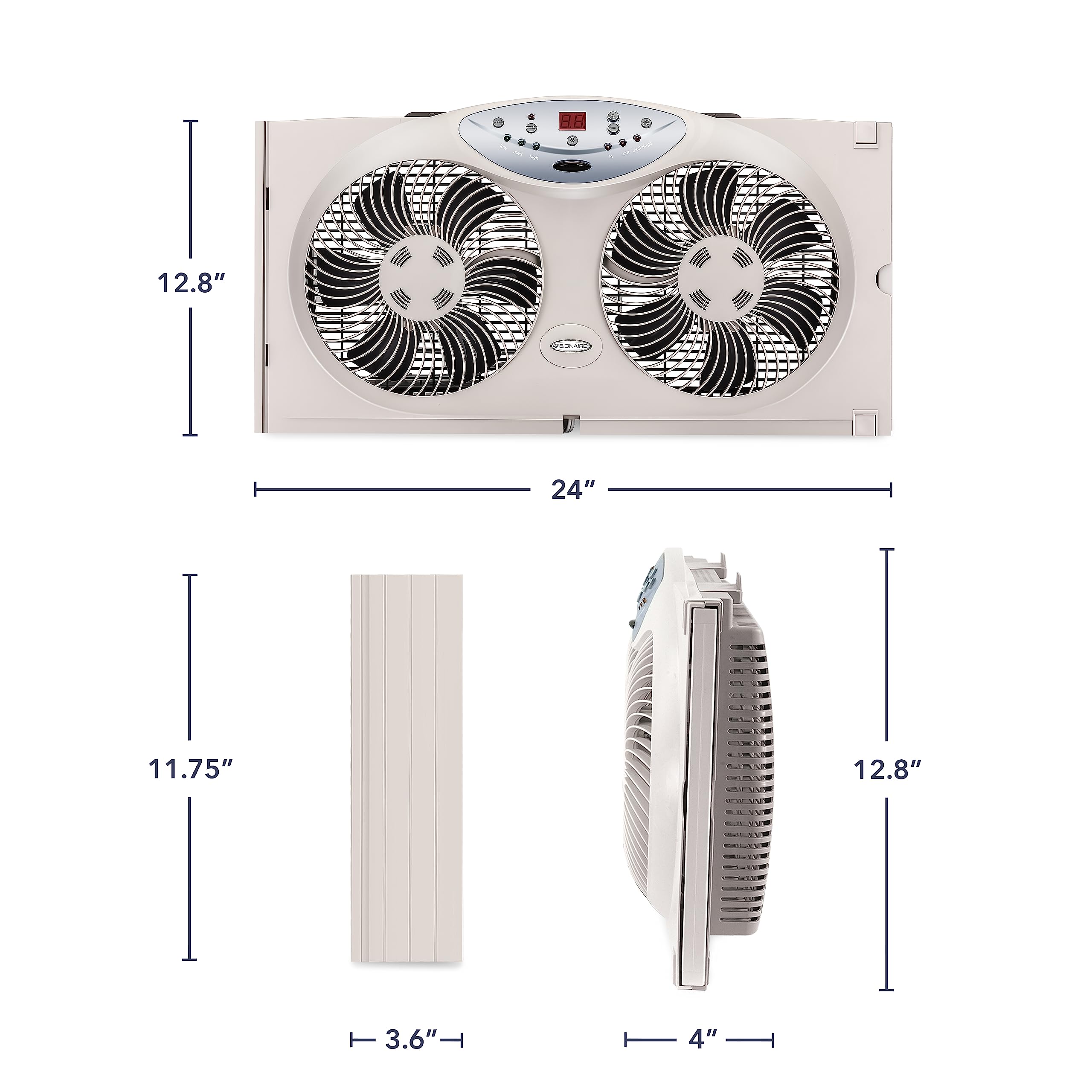 Bionaire window fan plug-in, no assembly required for quick setup.