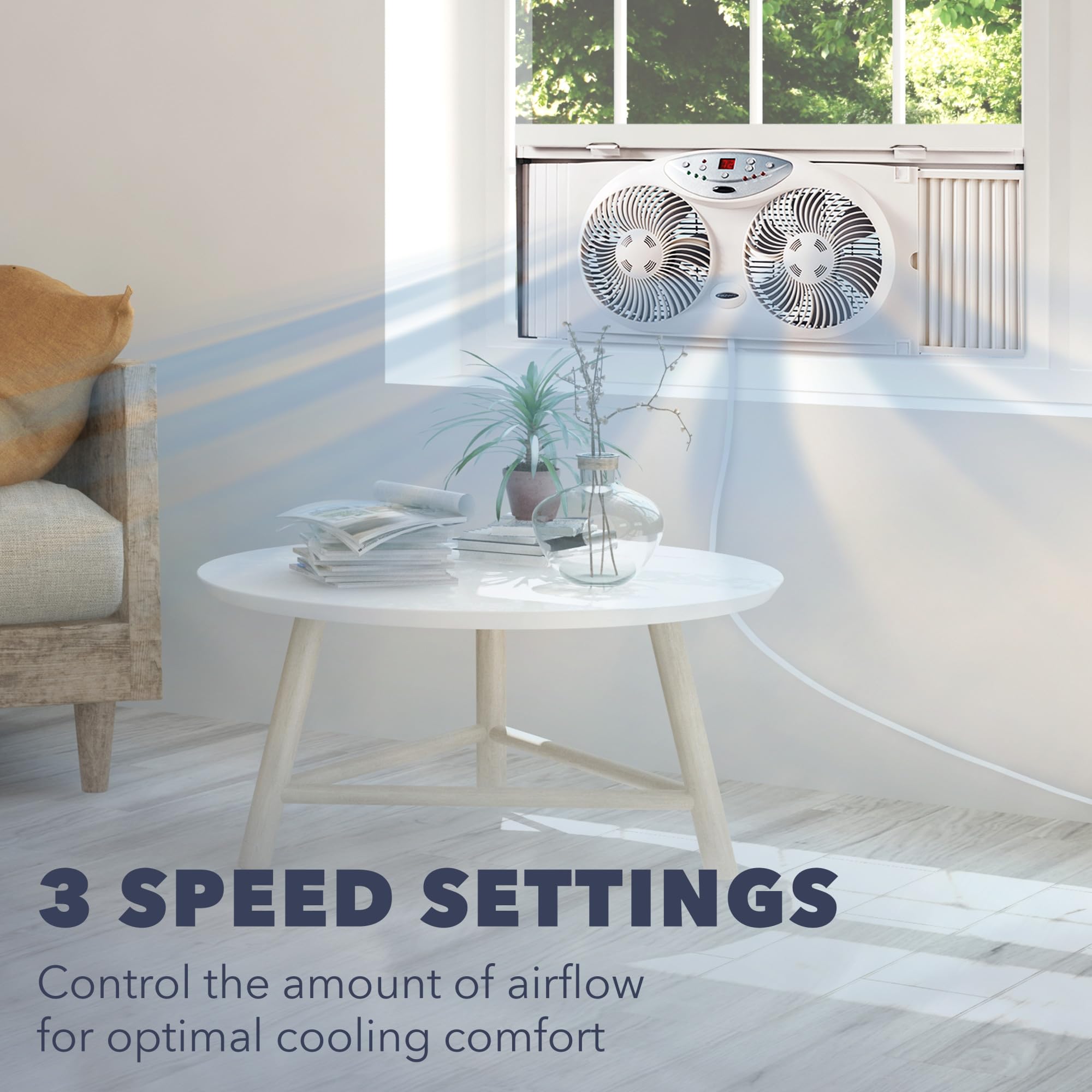 Bionaire window fan remote control for convenient operation from the room.
