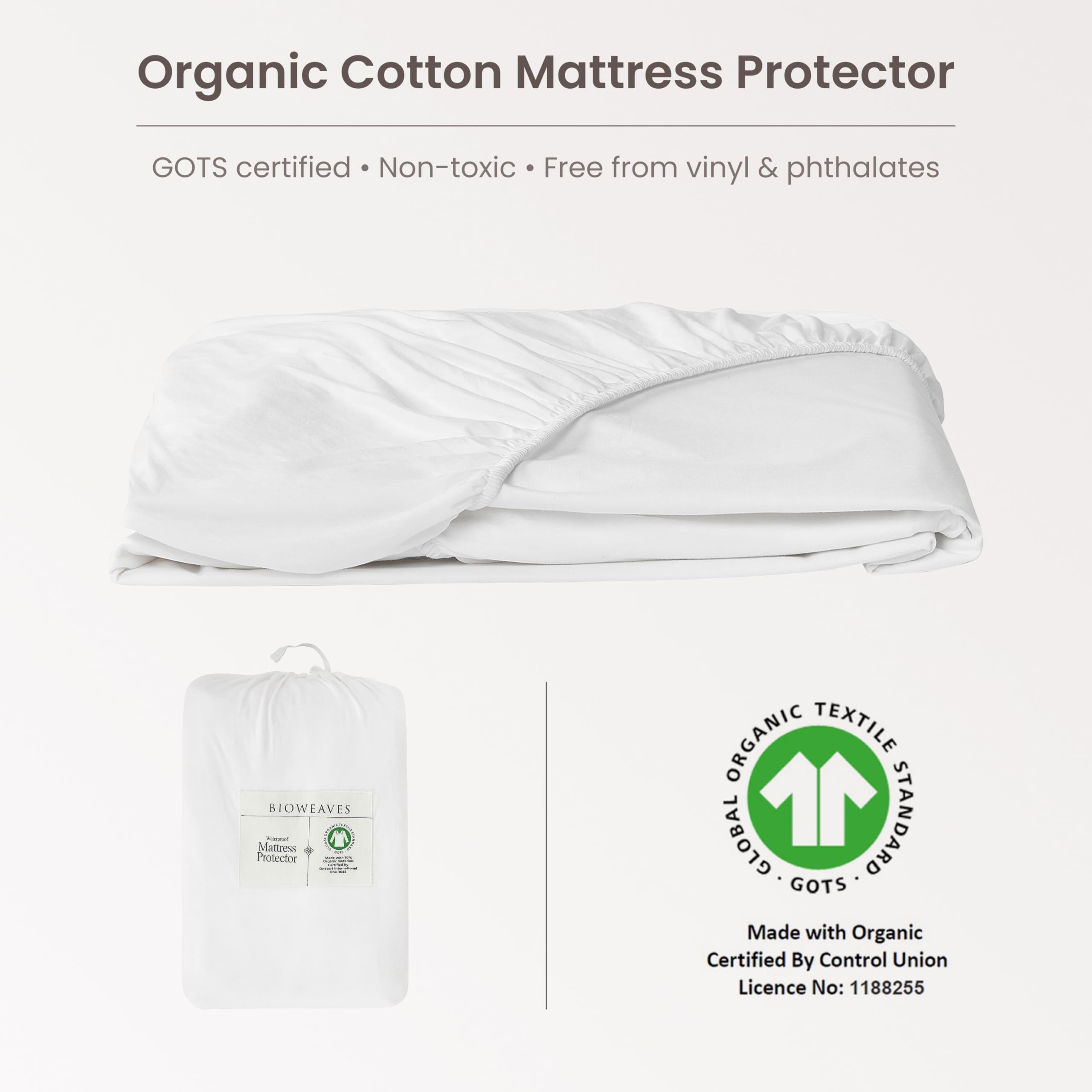 BIOWEAVES king-size protector fits 76x80 inch mattresses with 20-inch deep pockets.