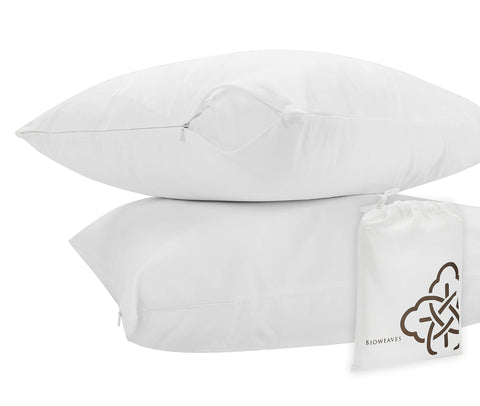 BIOWEAVES pillow protector with zipper closure protecting a standard 20x26 pillow