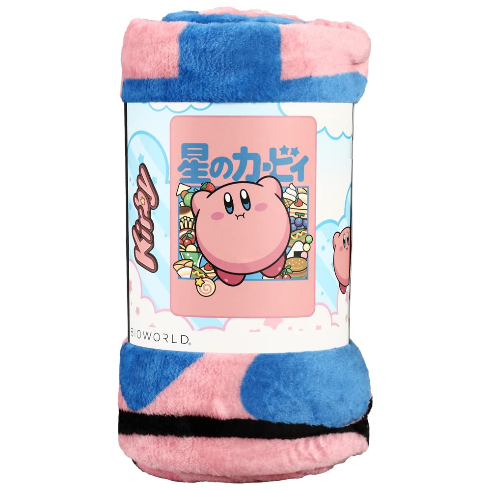 Bioworld Kirby Kanji Throw Blanket full design displays vibrant colors for lounging and movie nights