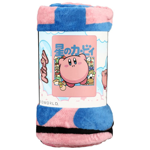 Bioworld Kirby Kanji Throw Blanket full design displays vibrant colors for lounging and movie nights
