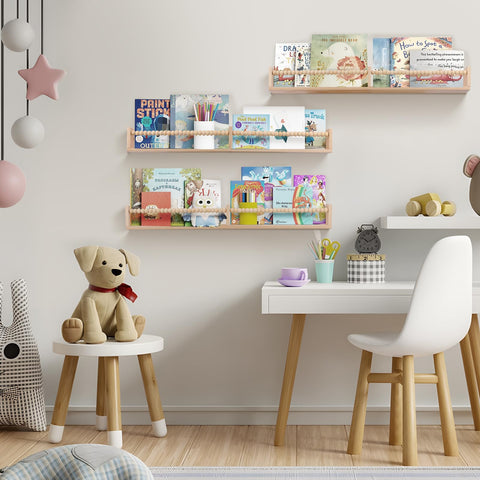 Birola kid-friendly pine bookshelves offer durable, paint-free storage for nurseries.
