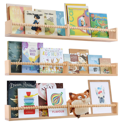 Birola nursery book shelves with beads design for kids rooms, easy access to favorites.