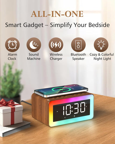 Biseoamz alarm clock wireless charging a phone to start mornings fully powered.