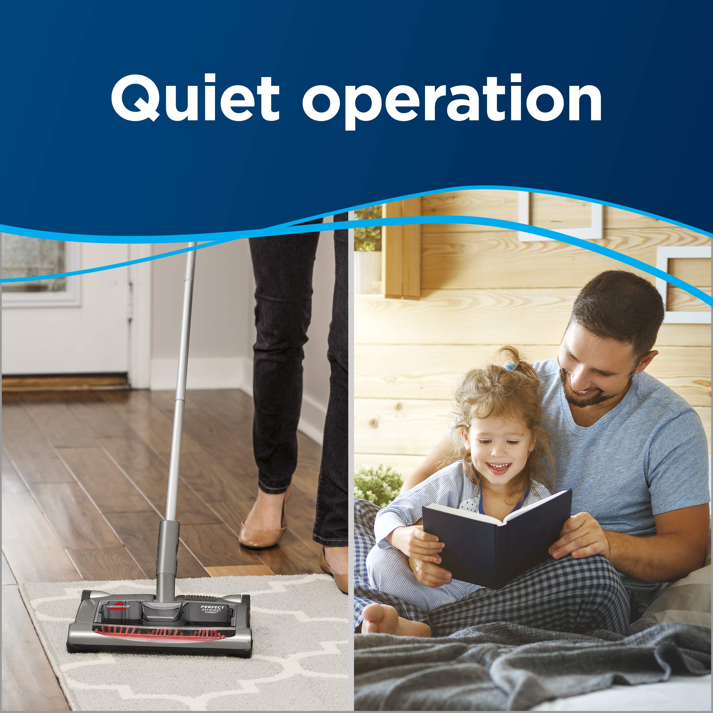 Bissell Perfect Sweep Turbo compact design for under-furniture maneuverability.