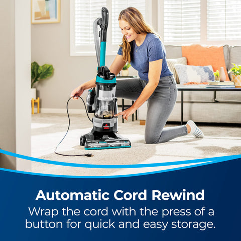Bissell Automatic Cord Rewind keeps cleaning area tidy after use.