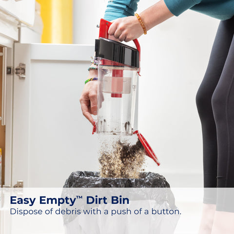 Bissell CleanView Compact bagless dirt container for quick emptying.