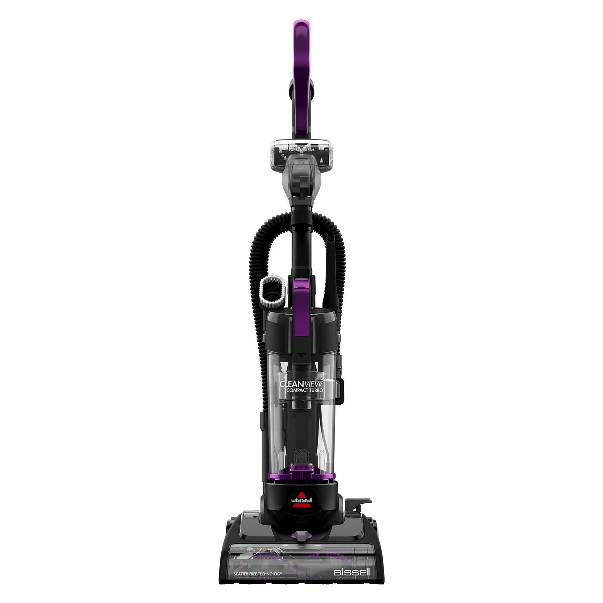 Bissell CleanView Compact Turbo front view highlighting its lightweight, easy-to-maneuver design for apartments