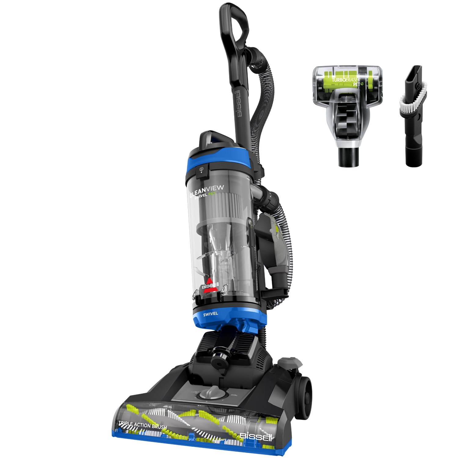 Bissell CleanView Swivel vacuum with brush-roll removes embedded pet hair from multiple surfaces.
