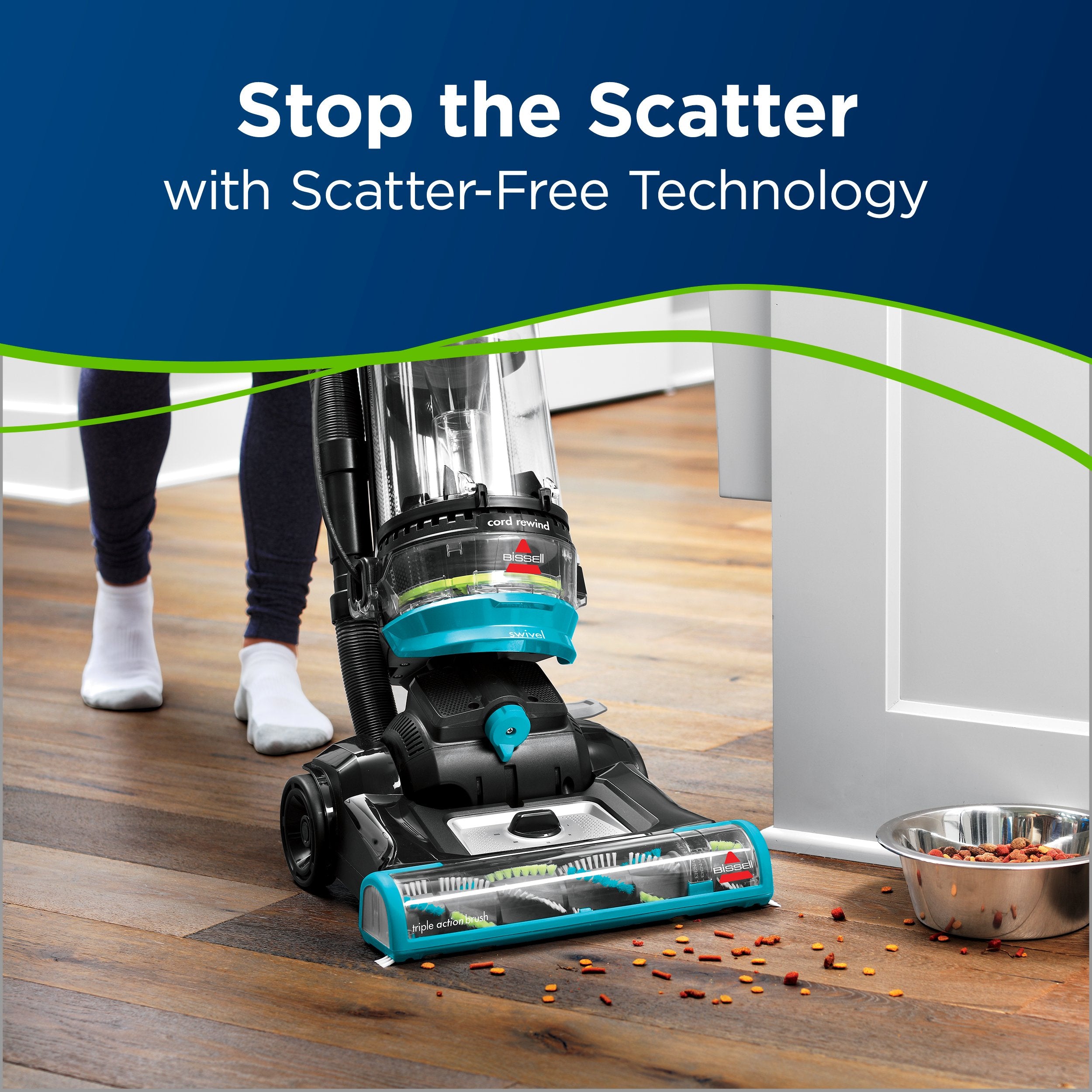Bissell CleanView Swivel Rewind Pet upright with automatic cord rewind engaged.