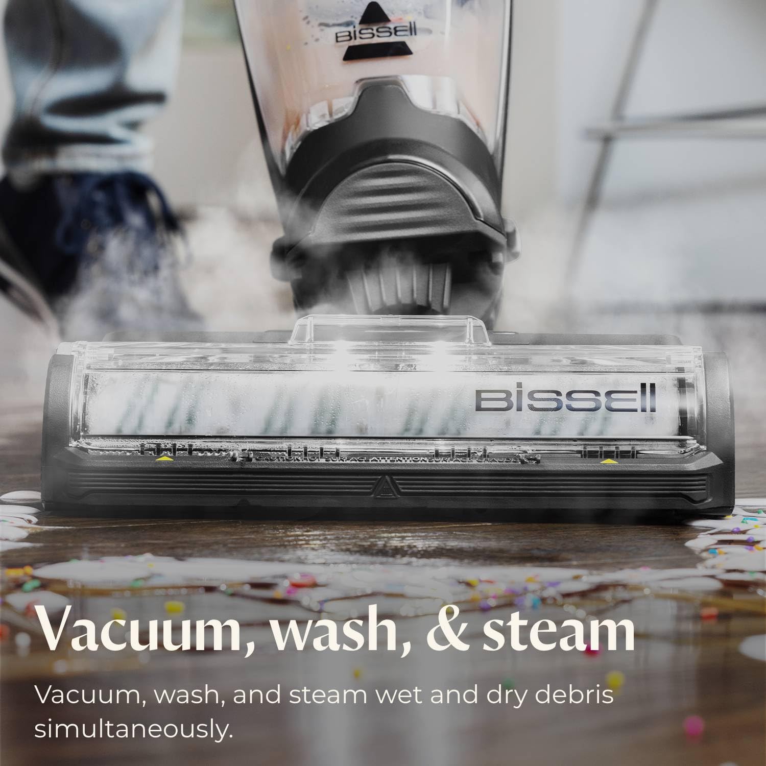 HydroSteam action demonstrates steam-assisted cleaning for greasy kitchen spills