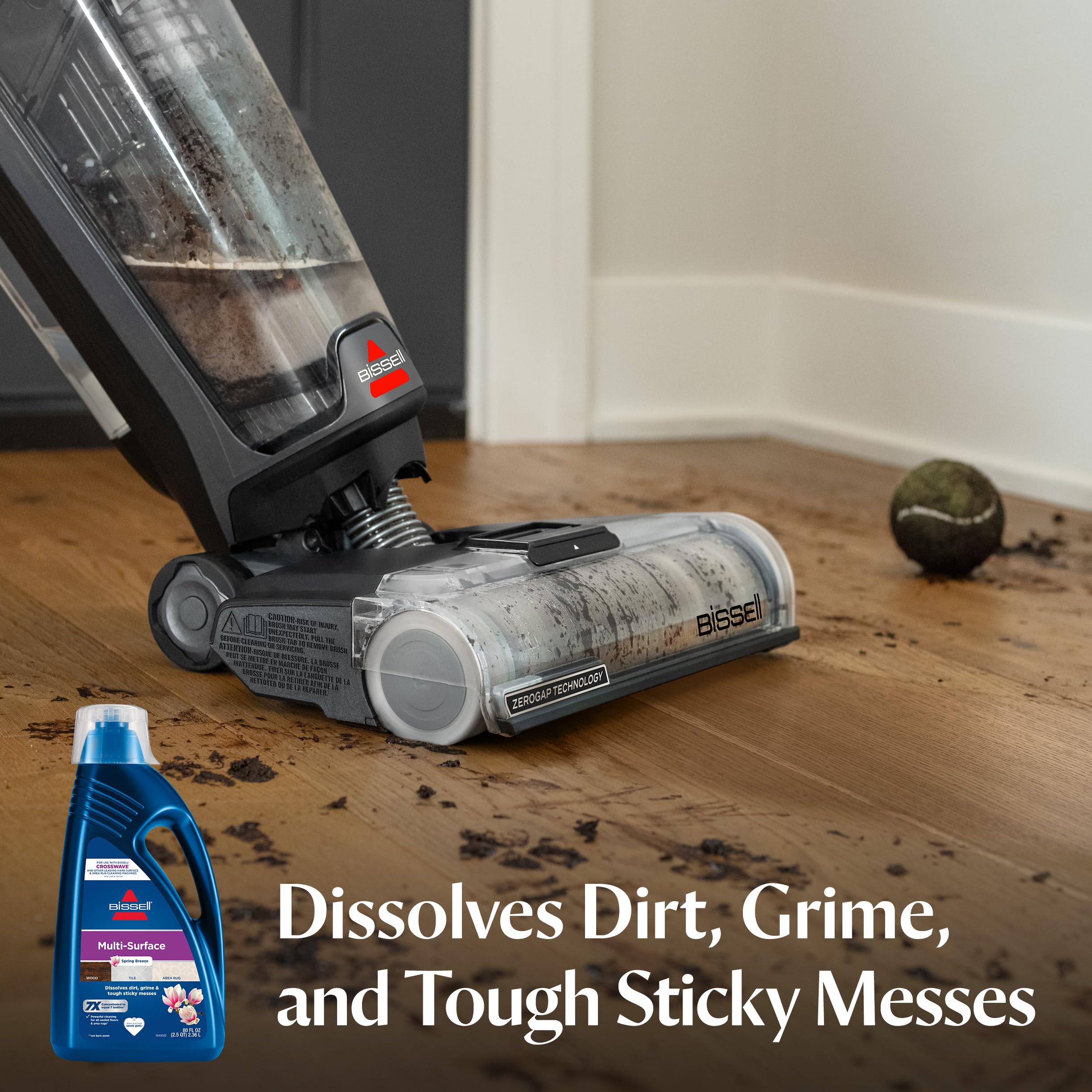 Bissell CrossWave machine dispensing action for a streak-free clean.