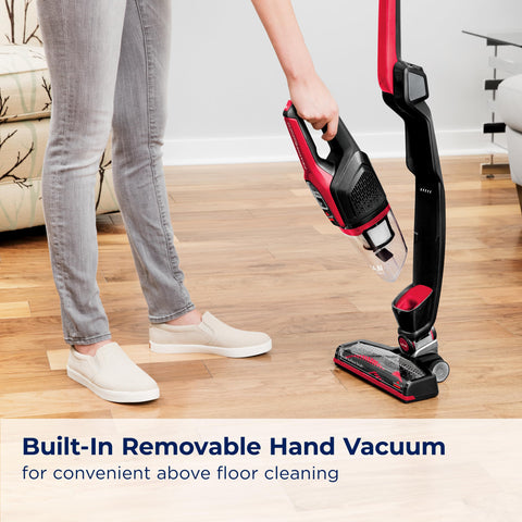 Bissell Featherweight XRT two-way folding handle aids under-furniture reach and storage.