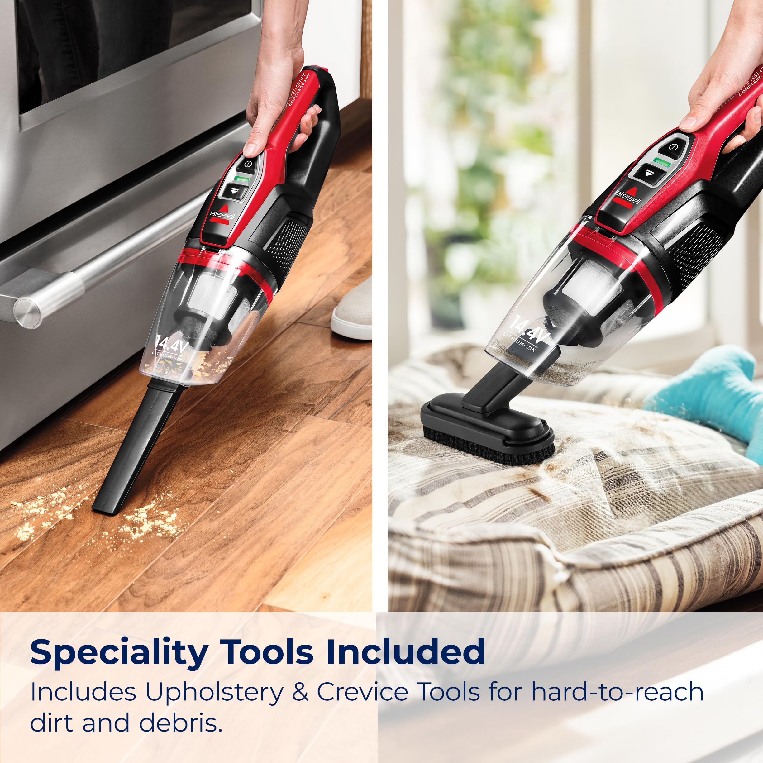 Bissell Featherweight XRT built-in hand vac with Easy Empty Dirt Bin for easy maintenance.