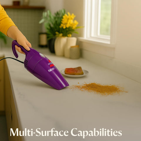 Bissell FeatherWeight stick vacuum dirt cup being emptied for mess-free disposal