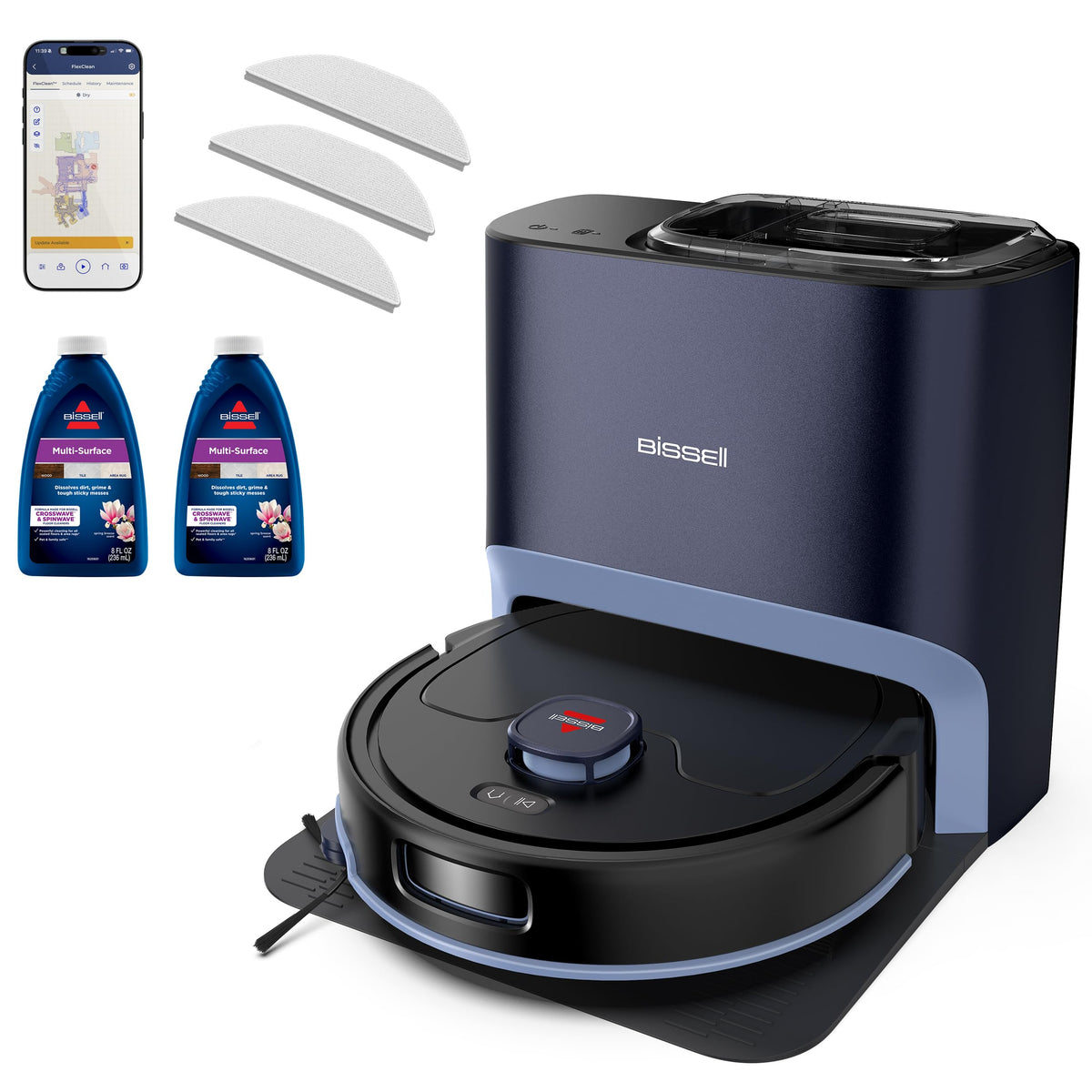Bissell FurForce robot vacuum side view showing pet hair pickup