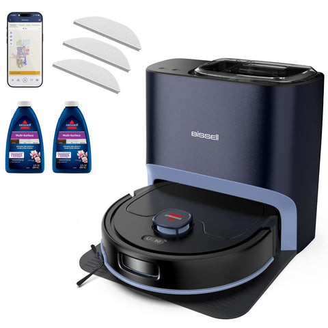 Bissell FurForce robot vacuum side view showing pet hair pickup