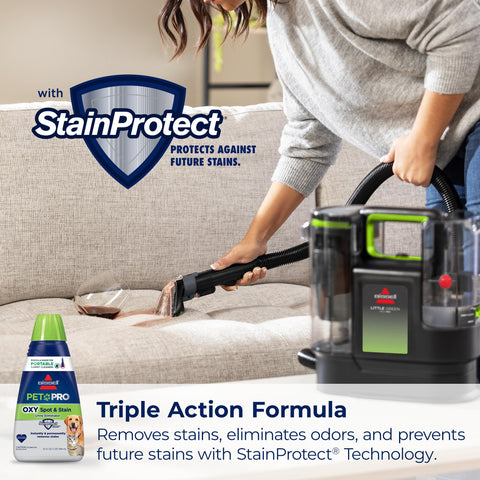 BISSELL Little Green Max Pet SmartMix used on a sofa for upholstery cleaning