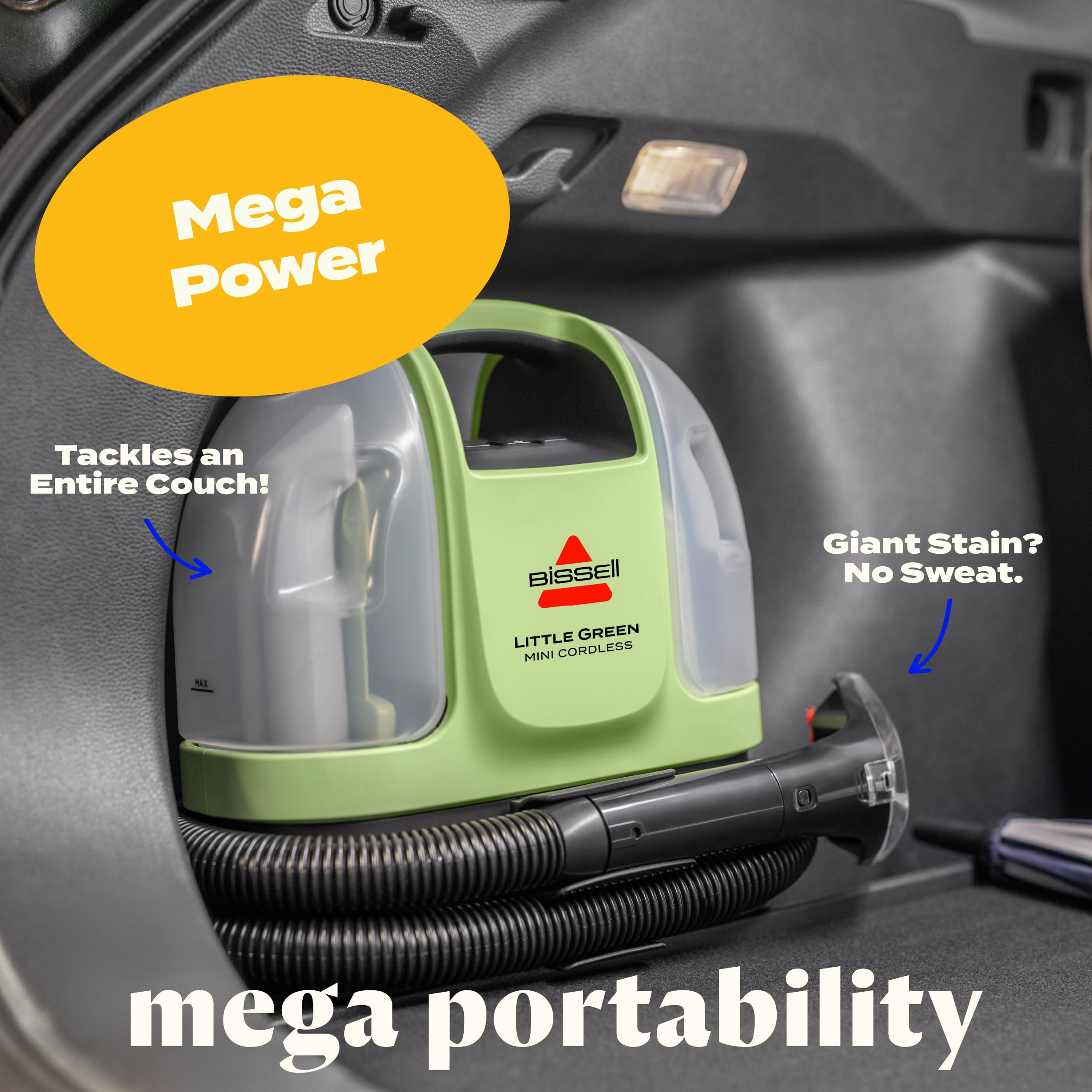 Bissell Little Green Mini cordless cleaner featuring BatteryBoost technology for longer cordless use