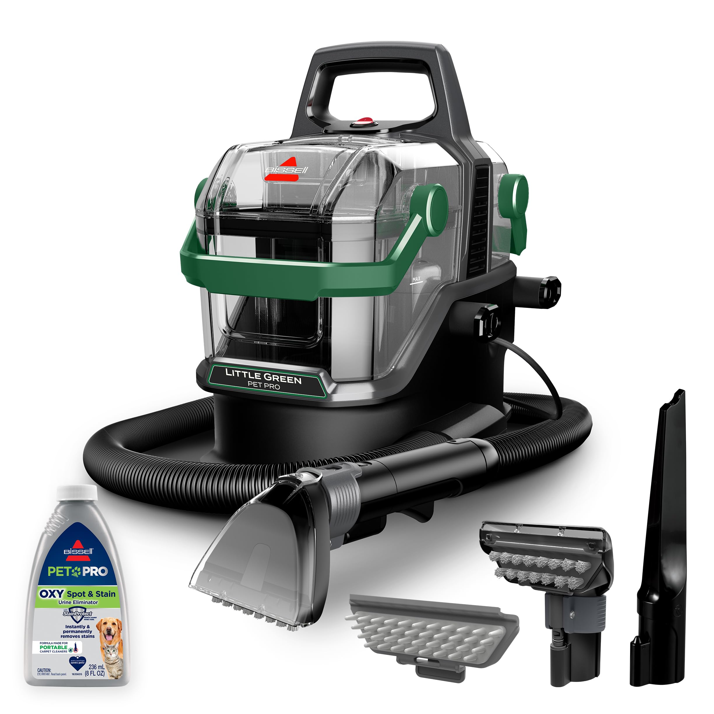 Bissell Little Green Pet Pro front view for quick pet mess cleanups.